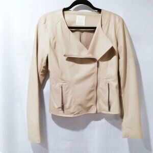 Urban Outfitters Pins + Needles Motorcycle Tan Beige Faux Leather Jacket Med EUC